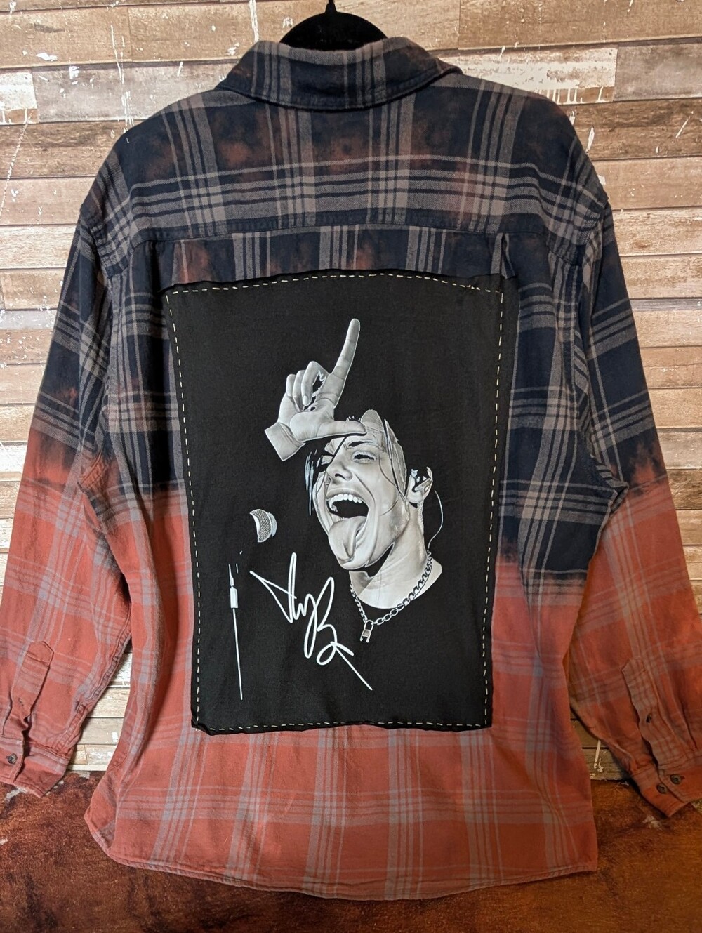 Yungblud Graphic Upcycled Dip Dyed Bleached Flannel Shirt